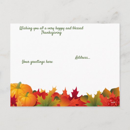 紅葉と米国国旗の家族の感謝祭 シーズンポストカード (裏面)