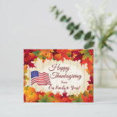 紅葉と米国国旗の家族の感謝祭 シーズンポストカード (スタンド正面)