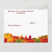 紅葉と米国国旗の家族の感謝祭 シーズンポストカード (裏面)