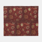 紅葉と素朴タータンチェックブルゴーニュグリーン金ゴールド フリースブランケット (正面(横))