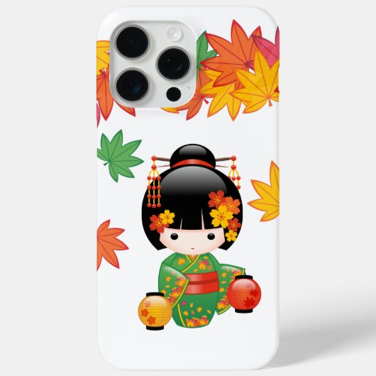 紅葉と緑の着物のこけし人形 Case-Mate iPhoneケース (裏面)