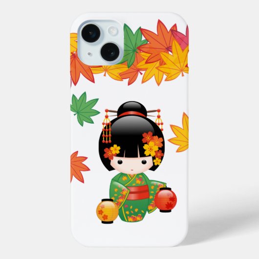 紅葉と緑の着物のこけし人形 Case-Mate iPhoneケース (裏面)