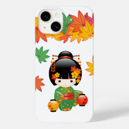 紅葉と緑の着物のこけし人形 Case-Mate iPhone 14ケース