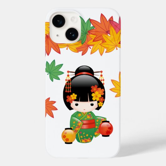 紅葉と緑の着物のこけし人形 Case-Mate iPhoneケース (裏面)