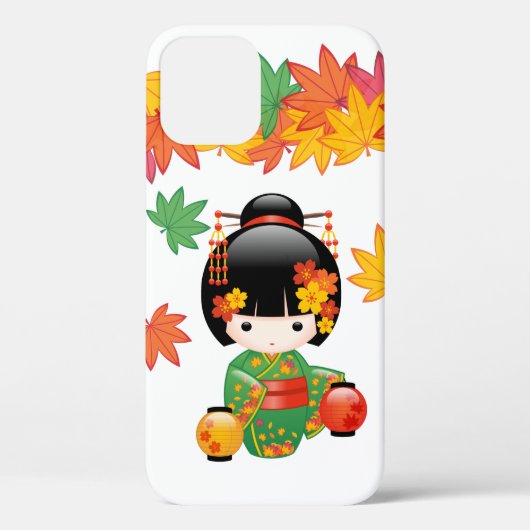 紅葉と緑の着物のこけし人形 Case-Mate iPhoneケース (裏面)