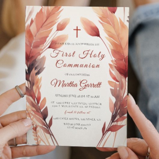 紅葉と羽の女の子ファースト聖餐式 招待状