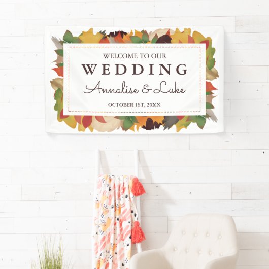 紅葉と羽根 | ようこそ私たちの結婚の 横断幕 (インサイチュ)