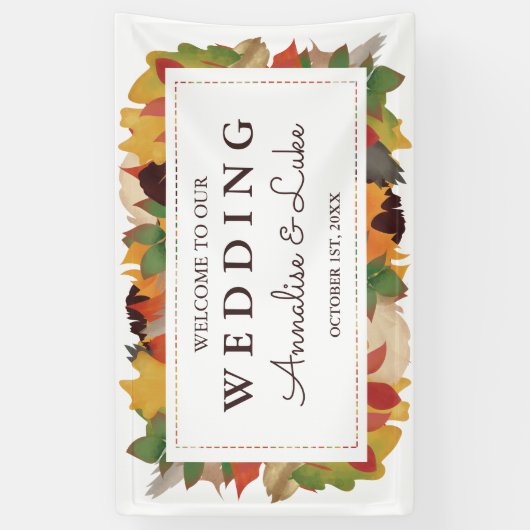 紅葉と羽根 | ようこそ私たちの結婚の 横断幕 (縦)