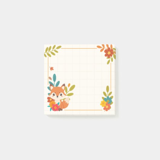紅葉と花の秋の狐 ポストイット (正面)