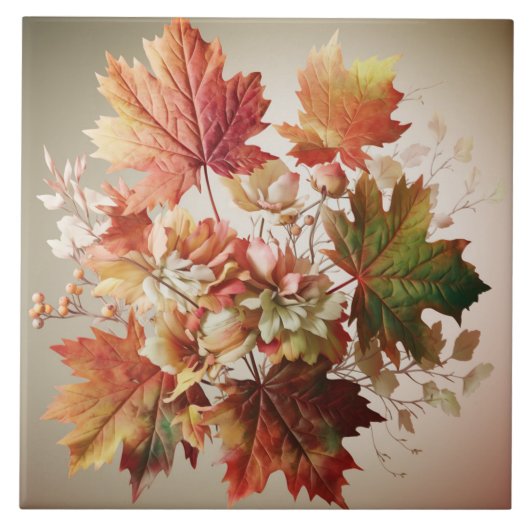 紅葉と花秋ブーケアート タイル (正面)