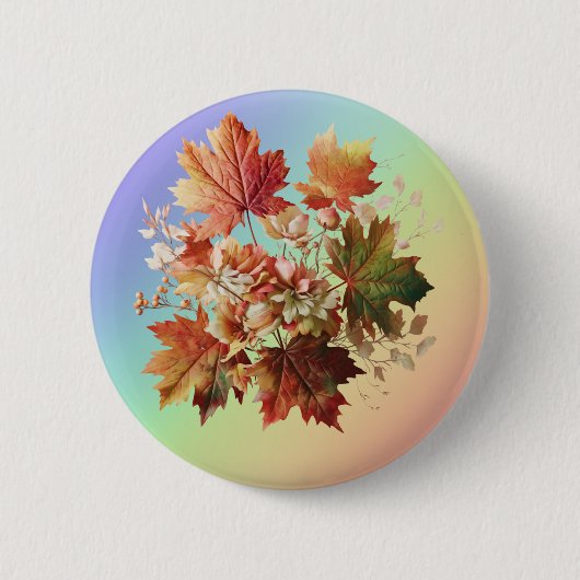 紅葉と花秋ブーケアート 缶バッジ (正面)