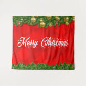 紅葉と装飾が施された赤のメリークリスマス タペストリー (正面(横))