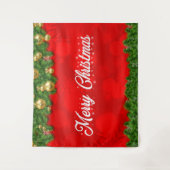 紅葉と装飾が施された赤のメリークリスマス タペストリー (正面)