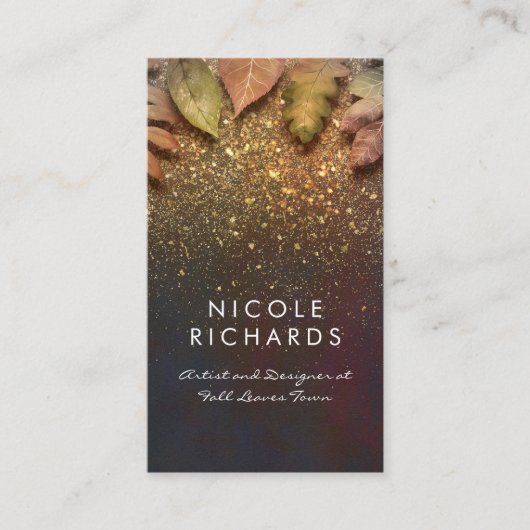 紅葉と金ゴールドグリッターシャインヴィンテージ エレガント 名刺 (正面)