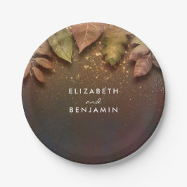 紅葉と金ゴールドグリッター結婚の ペーパープレート