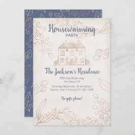 紅葉と金ゴールド引っ越し祝いパーティーパーティー 招待状