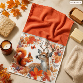 紅葉と鹿の秋のシーズン ハンドタオル