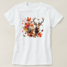 紅葉と鹿の秋のシーズン  Tシャツ