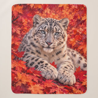 紅葉に佇むユキヒョウ – 野生動物アート シェルパブランケット