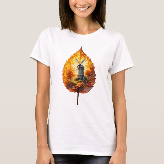 紅葉に包まれた田舎の風車 Tシャツ (正面)