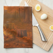 紅葉のたそがれのたき火ワイドボーダーキッチンタオル キッチンタオル (四つ折り)