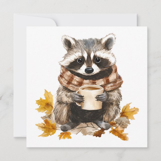 紅葉のほっこりアライグマとコーヒーカップ (正面)