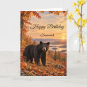 紅葉のクロクマの誕生日 カード (黄色い花)