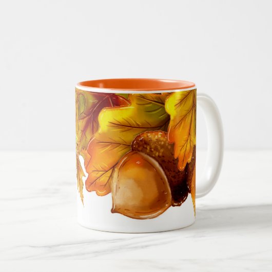 紅葉のドングリの数々のな色はコーヒー・マグを残します ツートーンマグカップ (正面右)