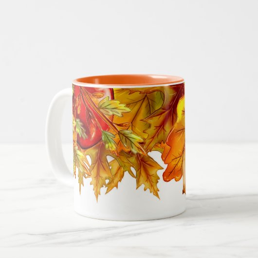 紅葉のドングリの数々のな色はコーヒー・マグを残します ツートーンマグカップ (正面左)