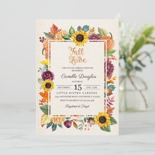 紅葉のヒマワリのブライダルシャワーの招待状 招待状 (スタンド正面)