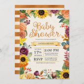 紅葉のヒマワリの秋のベビーシャワー 招待状 (正面/裏面)