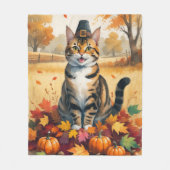 紅葉のベンガル猫 感謝祭アート フリースブランケット (正面)
