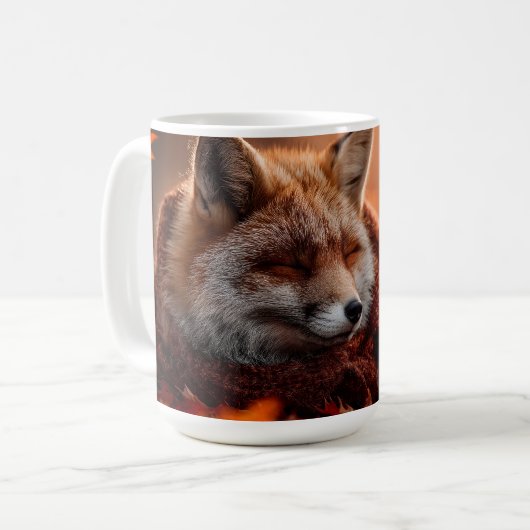 紅葉のマフラーをした眠る赤狐 コーヒーマグカップ (正面左)