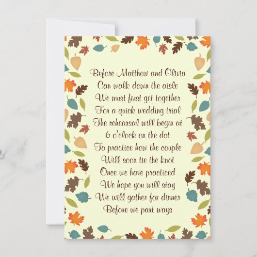紅葉のリハーサルの夕食の詩の招待状4x6 招待状 (正面)