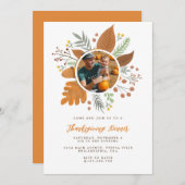 紅葉のリース 感謝祭の食事の写真 招待状 (正面/裏面)