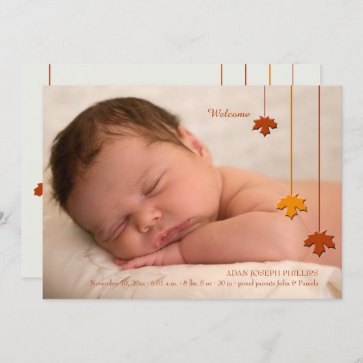 紅葉の写真の誕生の発表 案内状 (正面/裏面)