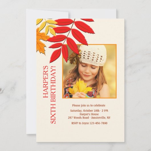 紅葉の写真を使った感謝祭のカード 招待状 (正面)