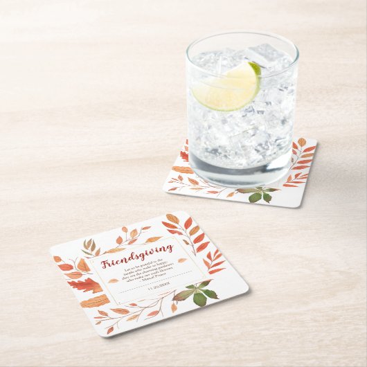 紅葉の友情と感謝祭ディナー スクエアペーパーコースター (インサイチュ)