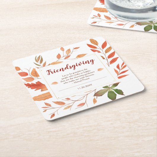 紅葉の友情と感謝祭ディナー スクエアペーパーコースター (アングル)