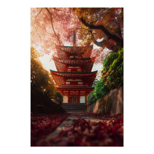 紅葉の塔寺階段の輝き ポスター (正面)