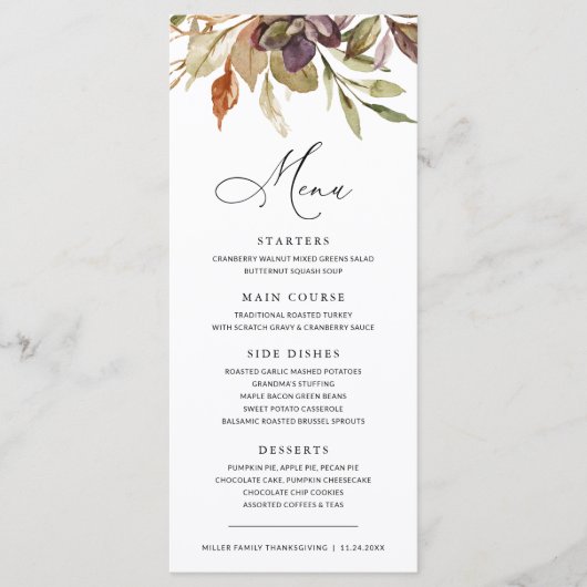 紅葉の多肉感謝祭の友情 メニュー (正面)