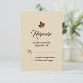 紅葉の季節の結婚式 出席確認 - ベージュ 出欠カード (スタンド正面)