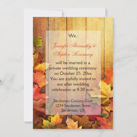 紅葉の季節の結婚式　披露宴のみの祝賀会 招待状 (正面)