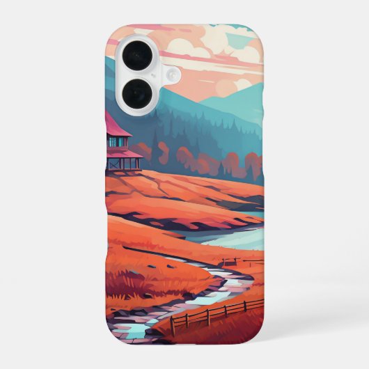 紅葉の小川沿いの心地よいキャビン_iphoneケース iPhone 16ケース (裏面)