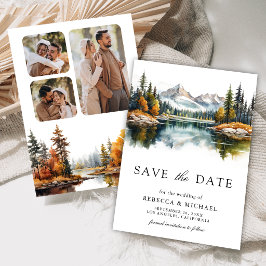 紅葉の山と森の湖の写真の結婚式 セーブザデート