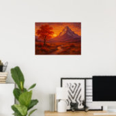 紅葉の山の夕焼け風景画 ポスター (ホームオフィス)