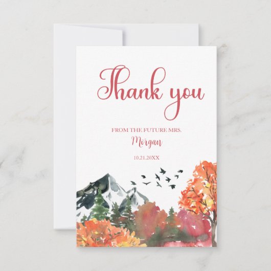 紅葉の山の森のブライズシャワー サンキューカード (正面)