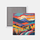 紅葉の山の風景の日の入り マグネット (正面/裏面)