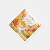 紅葉の川の森の秋の結婚式 スタンダードカクテルナプキン (角)
