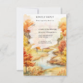 紅葉の川の森の秋の結婚式 出欠カード (正面)